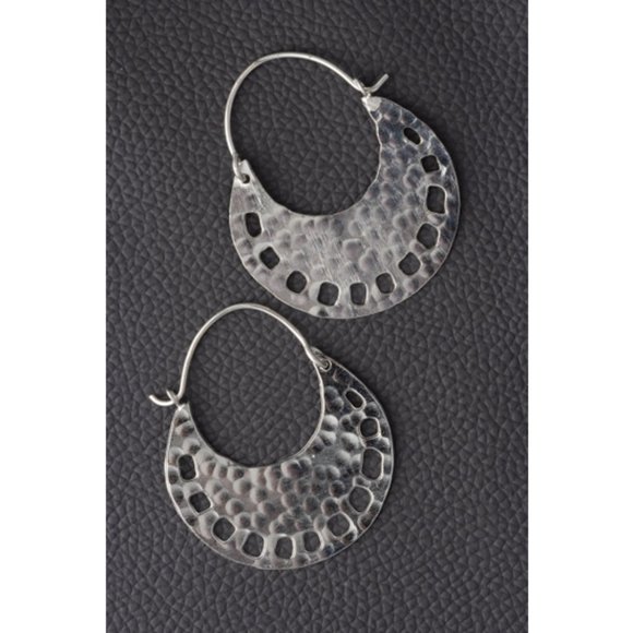 Hammered Silver Hoop Brass Jewelry Earrings Hypoallergenic Made in India - Picture 1 of 1